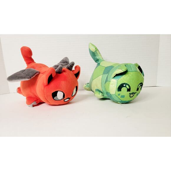 Aphmau Cat Meemeows Plush Lot (2) Red Dragon & Green Gem Turtle Toy - Picture 4 of 5